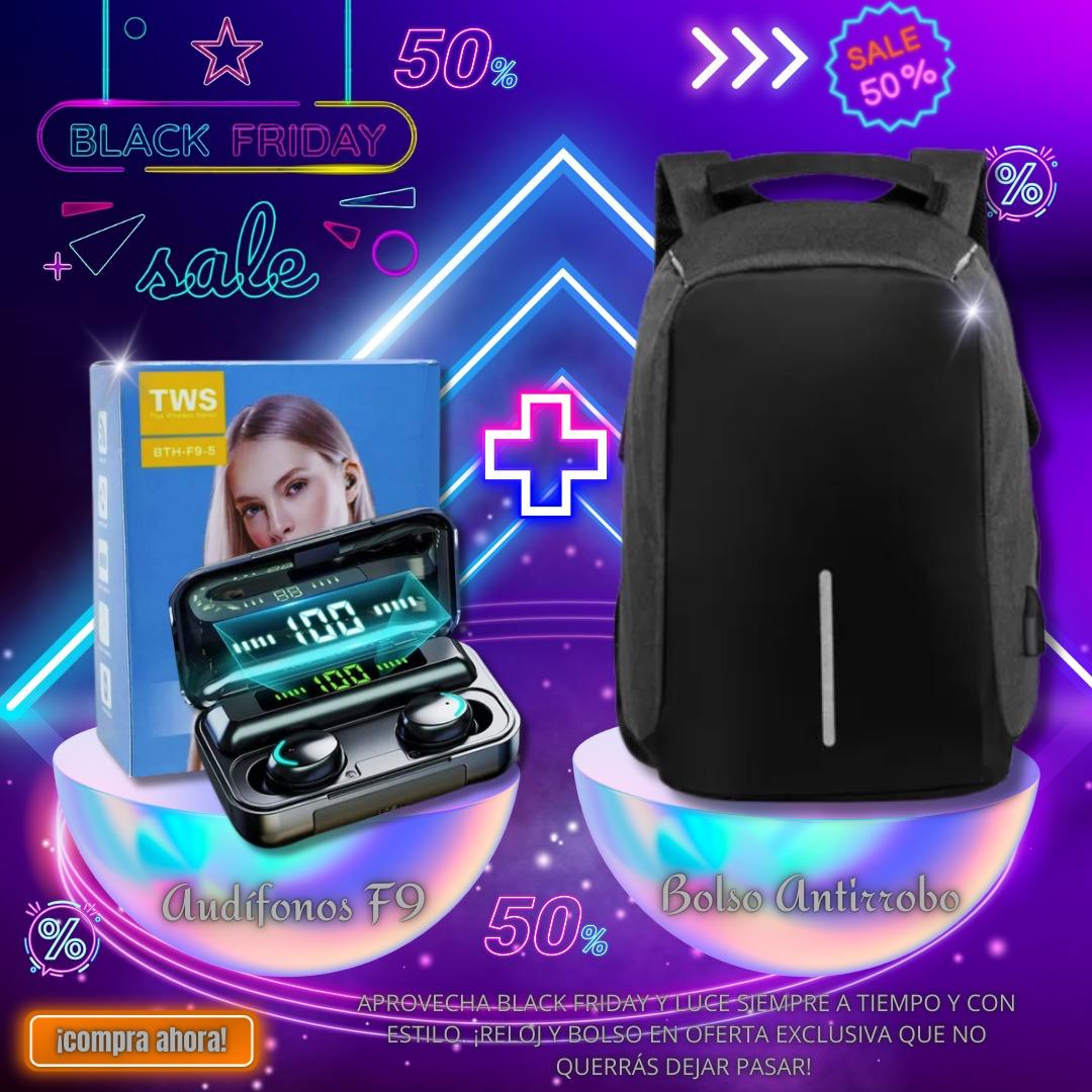 COMBO 2x1 - Bolso Antirrobo Grande + Audífonos F9