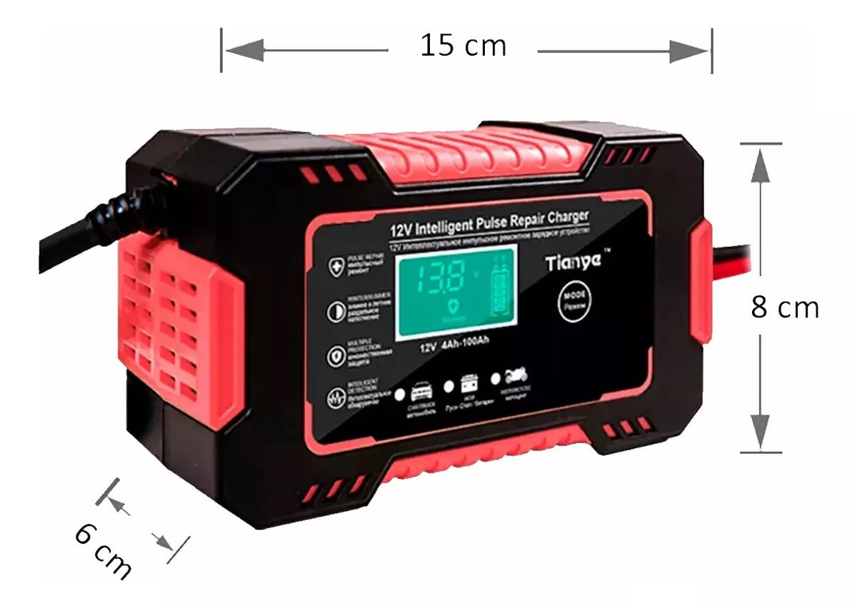 Cargador Bateria Carro Moto - 12v Con Pantalla Maxi Store