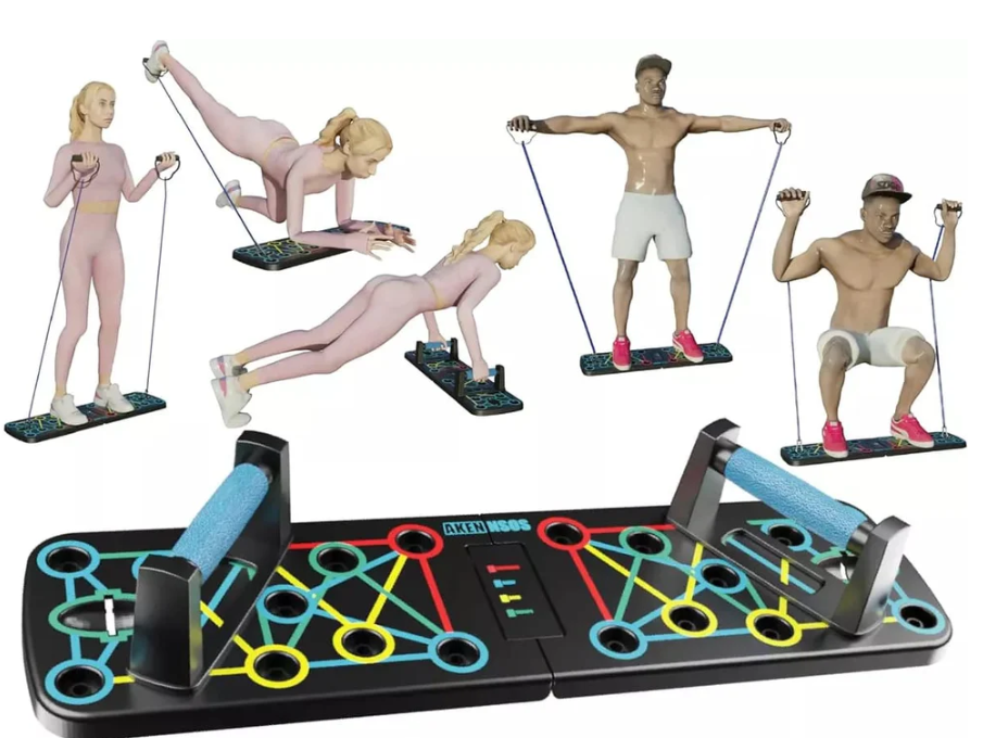 Combo Tabla de flexiones 9 en 1 + 2 Elasticos