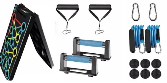 Combo Tabla de flexiones 9 en 1 + 2 Elasticos