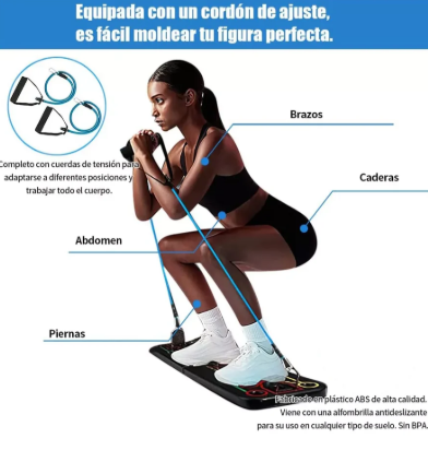 Combo Tabla de flexiones 9 en 1 + 2 Elasticos