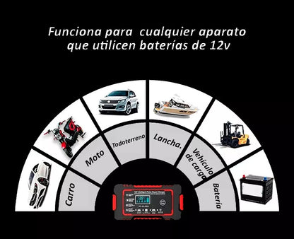 Cargador Bateria Carro Moto - 12v Con Pantalla