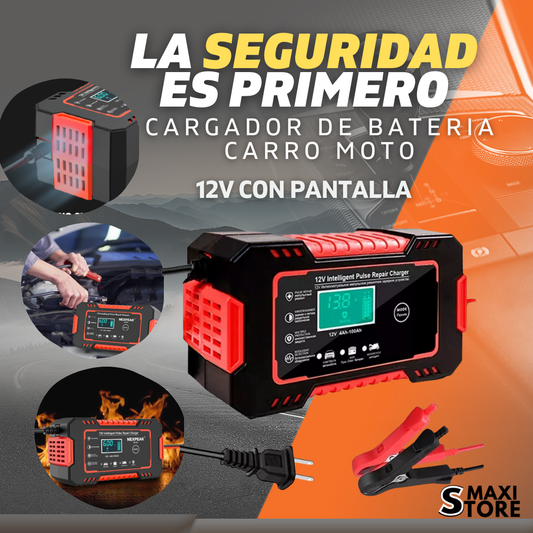 Cargador Bateria Carro Moto - 12v Con Pantalla