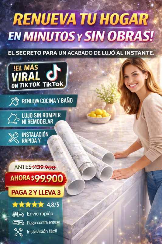 Rollo Adhesivo Mármol Premium | Renueva tu Cocina sin Obras